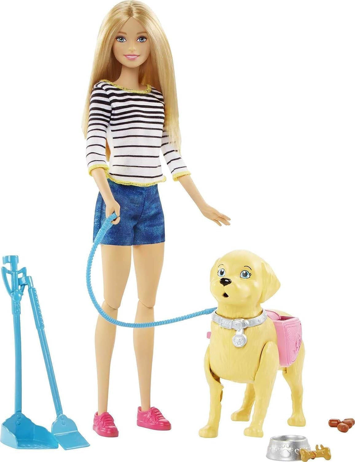 Barbie-Lauf- und Töpfchenpuppe, blonde Puppe mit laufendem Hund, Kotlöffel, Zubehör einschließlich Puppenhund, Kindergeschenk, Spielzeug für 3 Jahre und älter, DWJ68
