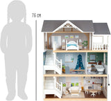 Small Foot 3-stöckiges Puppenhaus aus Holz mit offener Vorderseite und 12 Möbelstücken für Kinder ab 3 Jahren, 11802, Weißgrau
