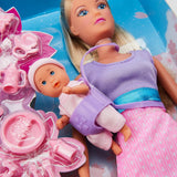 Simba 105730211 - Steffi Love Nanny, mit zwei Babys, Babytrage und Autositz, Zubehör, Ankleidepuppe, 29 cm, für Kinder ab 3 Jahren