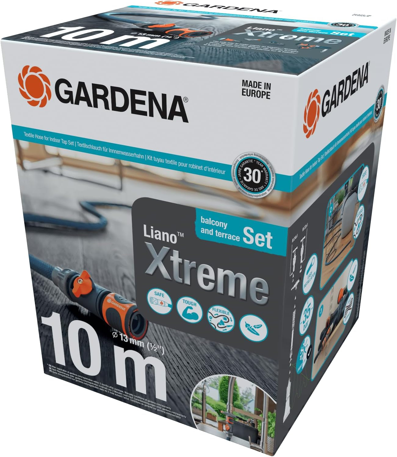 Textilschlauch Gardena Liano Xtreme 1/2", Set 10 Meter + Indoor-Adapter