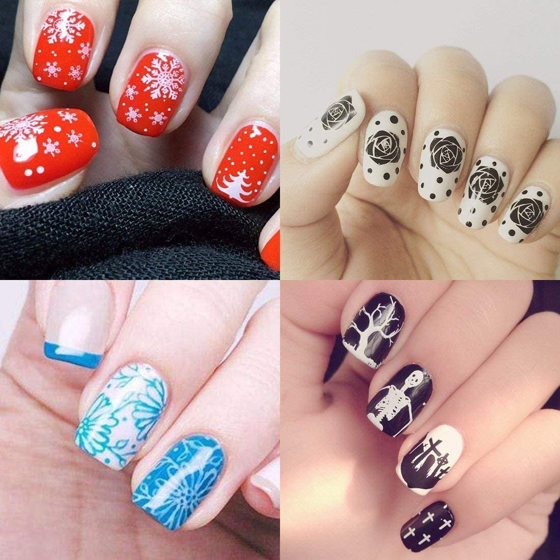 Biutee Nagelstempel-Set, 30-teilig, Nagelschablone, Nagelstempeln, Tiere, Blumen, Bilder, Nagelstempelplatte mit 2 Stempeln, 2 Schabern, Nageldesign-Zubehör, französischer Nagelstempel