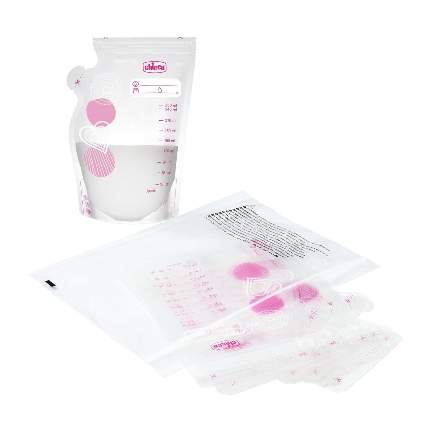 Chicco Milchbeutel mit 30 Stück, auslaufsicher, 250 ml Zubehör Essen und Stillen Bebe Naty Shop
