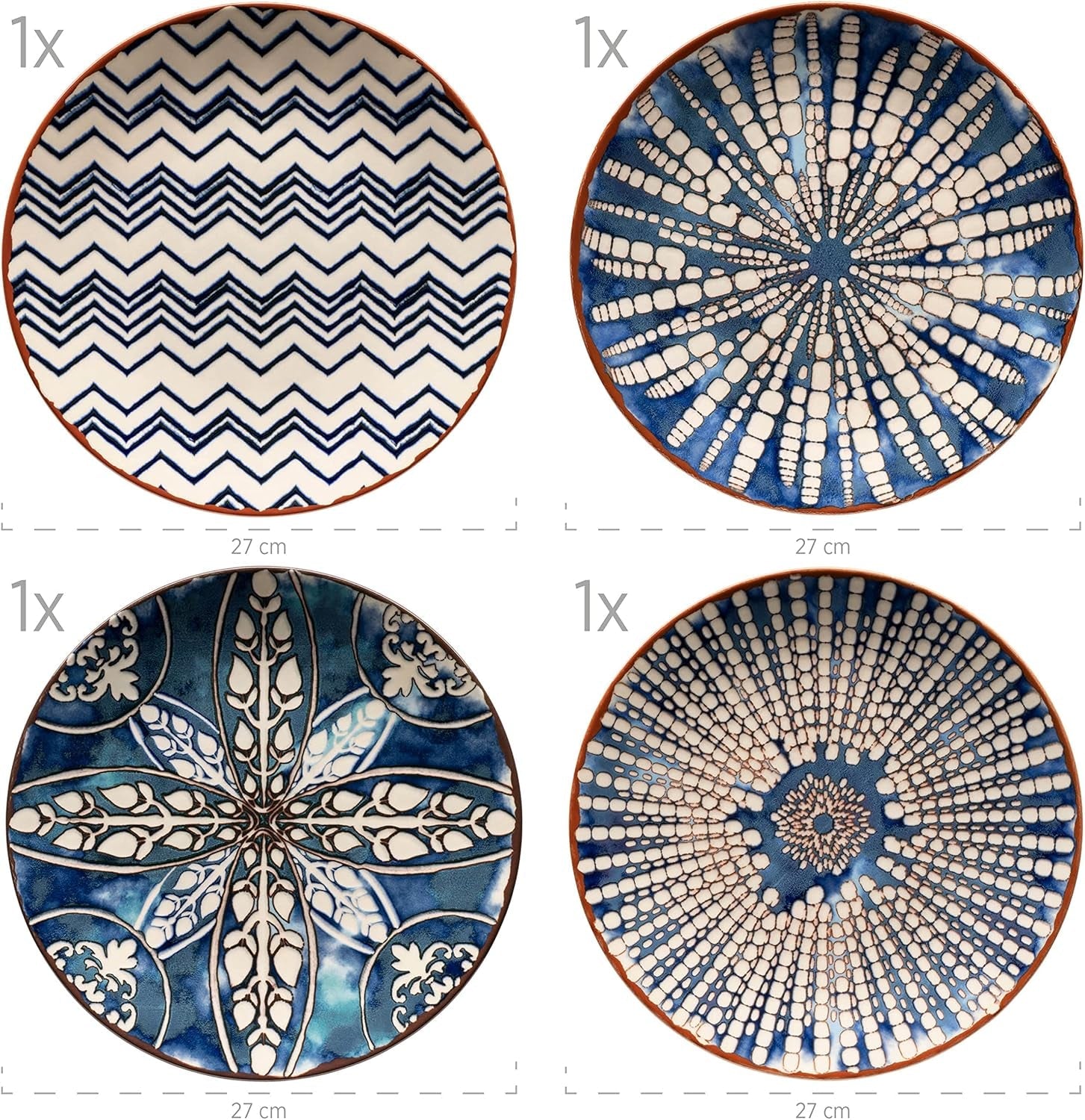 MÄSER 934017 Iberico Blue Tafelservice für 4 Personen, 12-teilig, maurischer Stil, verschiedene Vintage-Designs in Weiß und Blau, Keramik