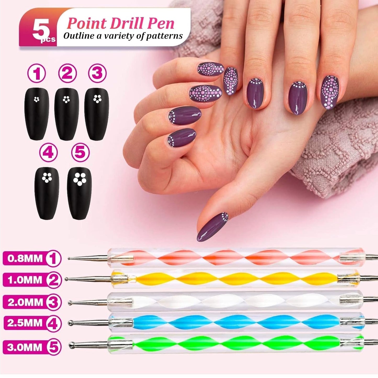 Nail Art Pinsel Und Dekorationen Set,Nail Art Dekoration Zubehör Set,15 Pcs Pinsel,5 Blätter Nagelsticker,5 Pcs Dotted Pen,Strasssteine ​​​​Nägel,Ultra Dünn Nagel Paillettes Für Nagelkunst Maniküre