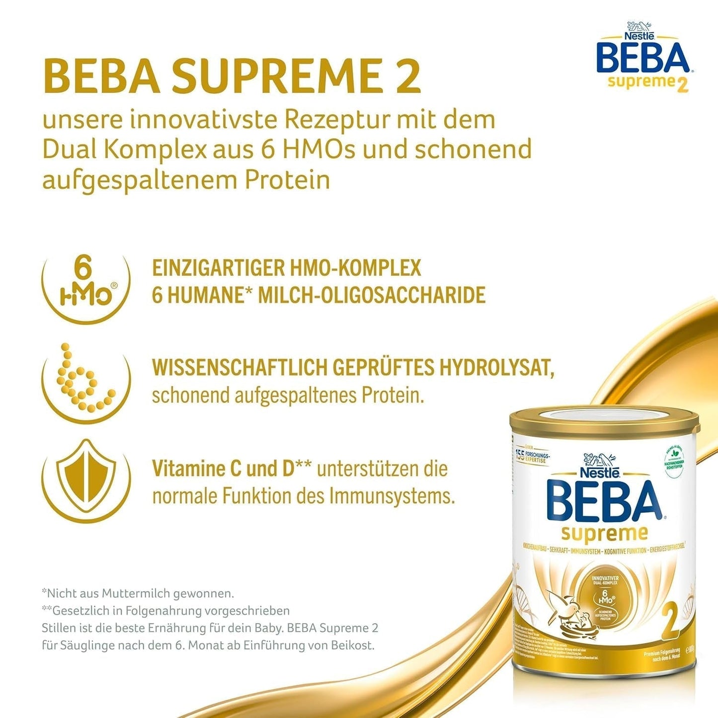 BEBA SUPREME 2 Folgemilch nach 6 Monaten, nur Laktose, palmölfrei, 6er Pack (6 x 800g) Naty Shop