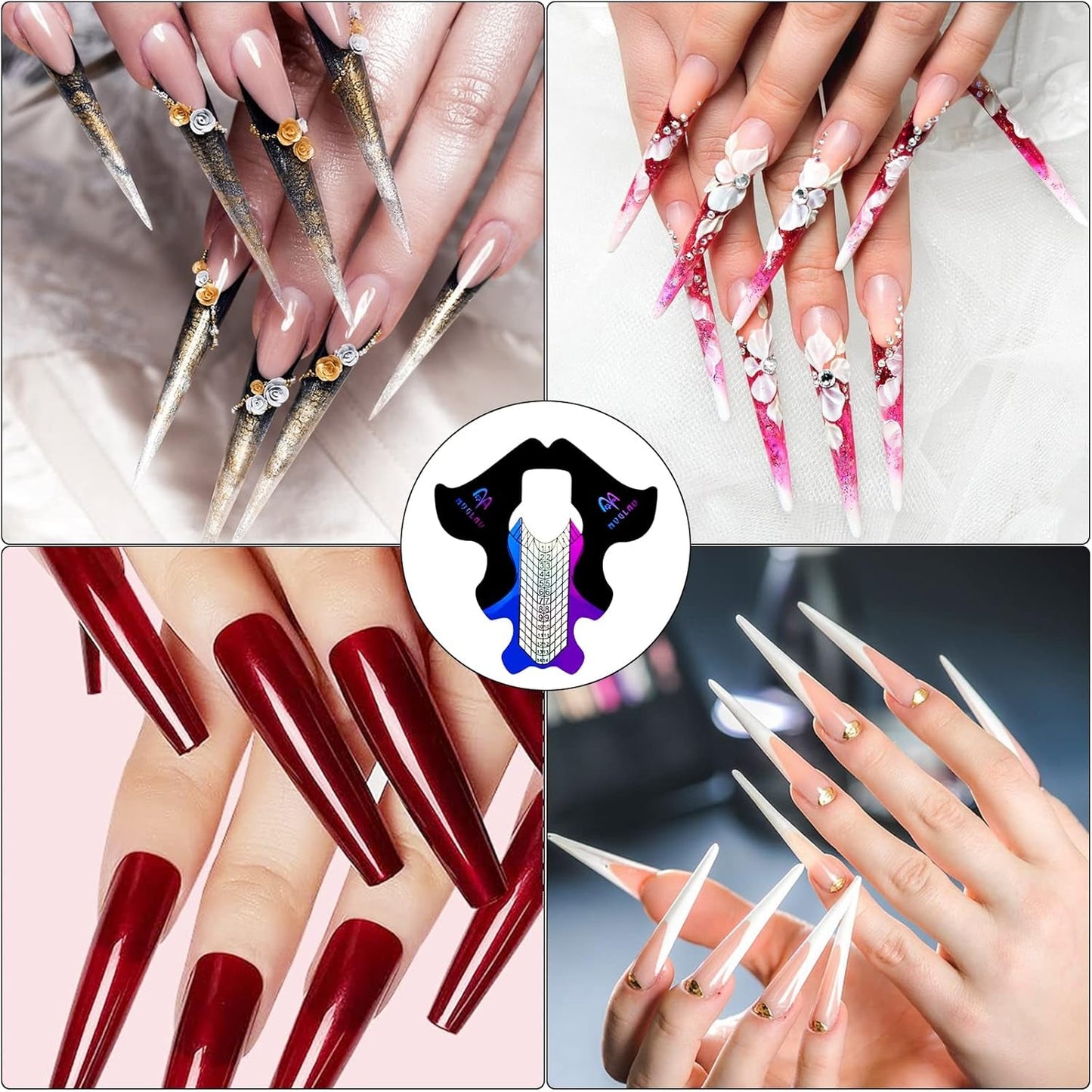 ® 100 Nagelschablonen und 1 Blatt mit 24 transparenten Klebescheiben für Nägel, Nagelverlängerungsschablonen, selbstklebende Gel-Nagelverlängerungsschablonen, Zubehör für künstliche Nägel