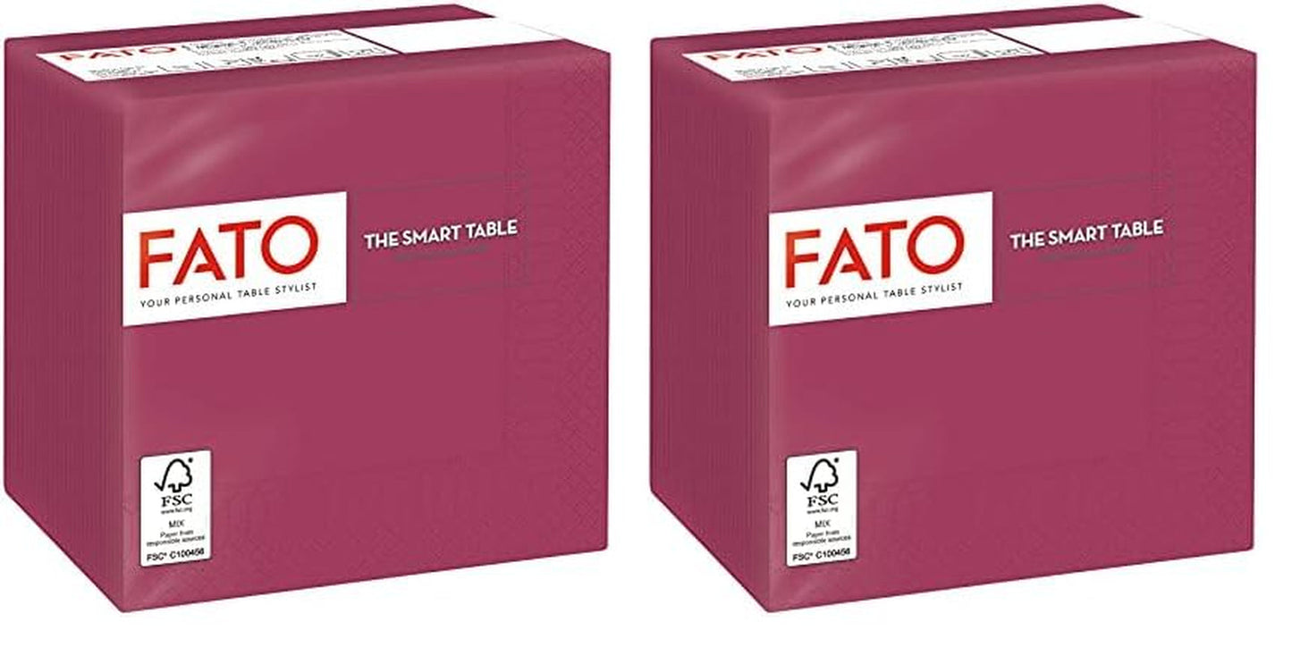 - Einweg-Papierservietten, ideal für Vorspeisen und Cocktails, Packung mit 100 Servietten, Größe 24 x 24, 4-lagig, 2-lagig, Bordeaux-Farbe, 100 % reines Zellulosepapier, FSC-zertifiziert