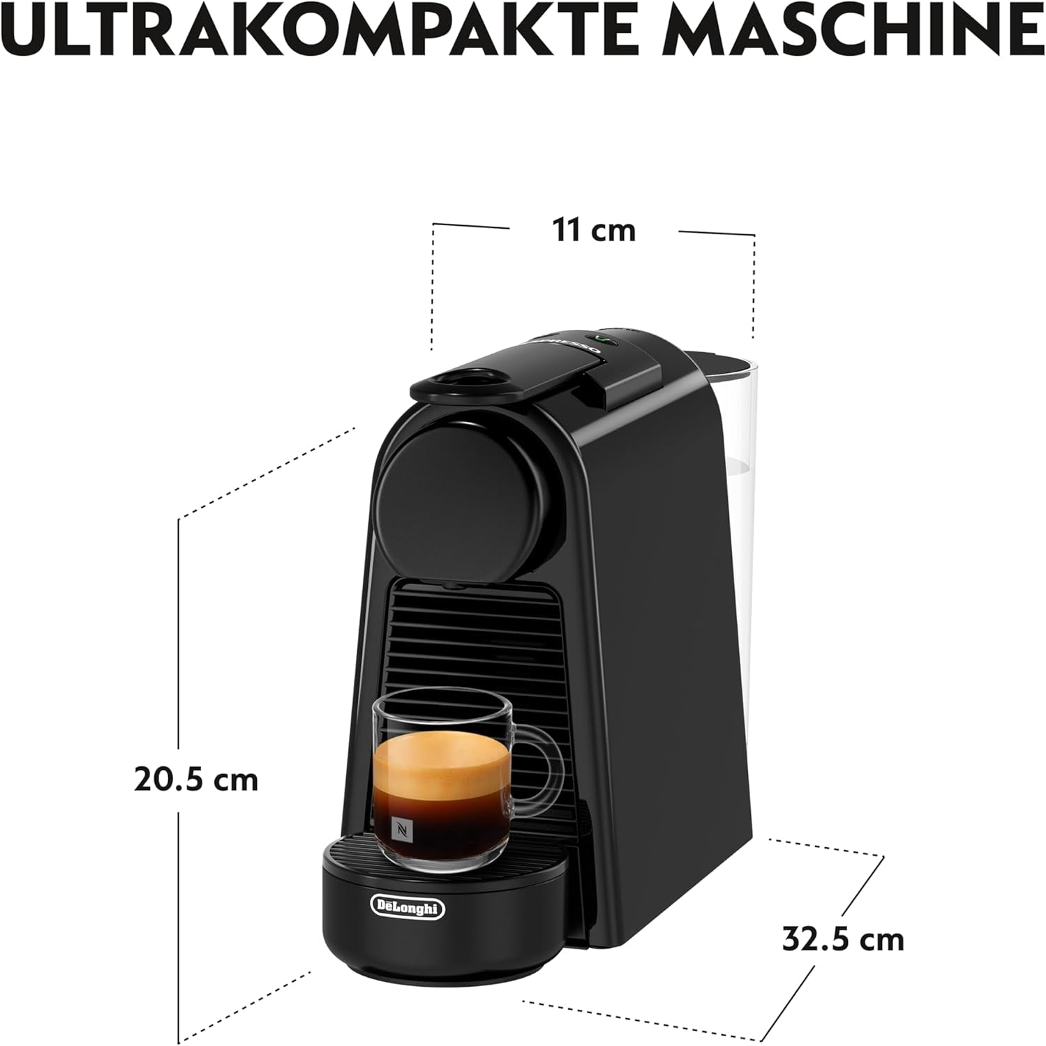 Espressomaschine mit Nespresso De'Longhi Essenza Mini Kapseln, schwarz | Pumpendruck 19 bar | Wassertank 0,6 l | Für Espresso und Lungo | Kleine Espressomaschine – Große Kaffeemomente | EN85.B