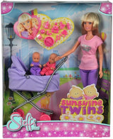 Simba Steffi Love Sunshine Twins – Puppe mit Zwillingen und Kinderwagen, inklusive Zubehör wie Flaschen und Spielzeug, 2-Puppen-Matching-Variante, Puppenset für Kinder ab 3 Jahren