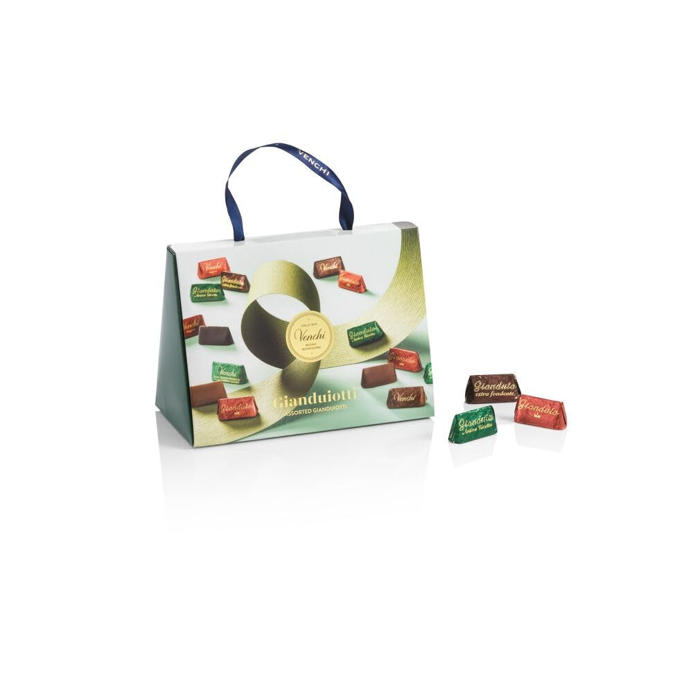 Geschenkset Venchi - Borsina Gianduiotti, mit verschiedenen Gianduiotti-Pralinen, darunter „Piemont-Haselnüsse“, 150g, glutenfrei, ohne künstliche Farbstoffe, ohne Konservierungsstoffe, Geschenkidee