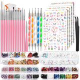 FANDAMEI Pinsel Für Gelnägel, 15 Stück Nagel Pinsel, 5 Blätter Nagelsticker, Strasssteine ​​​​Nägel, Nageldesign Set, Nageldesign Zubehör, Nail Art Pinsel Set, Nailart Pinsel Und Dekorationen Set
