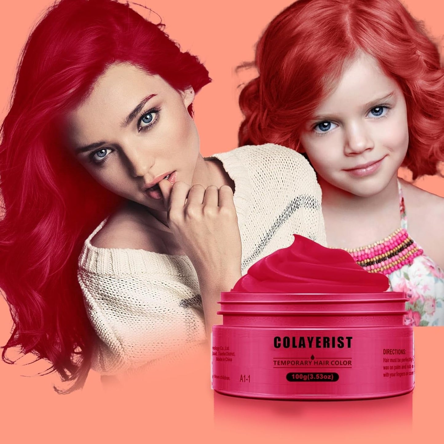 COLAYERIST Temporäre, waschbare schwarze Haarfarbe, Haarfärbewachs für Männer und Frauen, Haarwimperntusche für Party oder Cosplay, saubere Haarfärbeprodukte, Haarfärbemittel, Naty Shop Rot