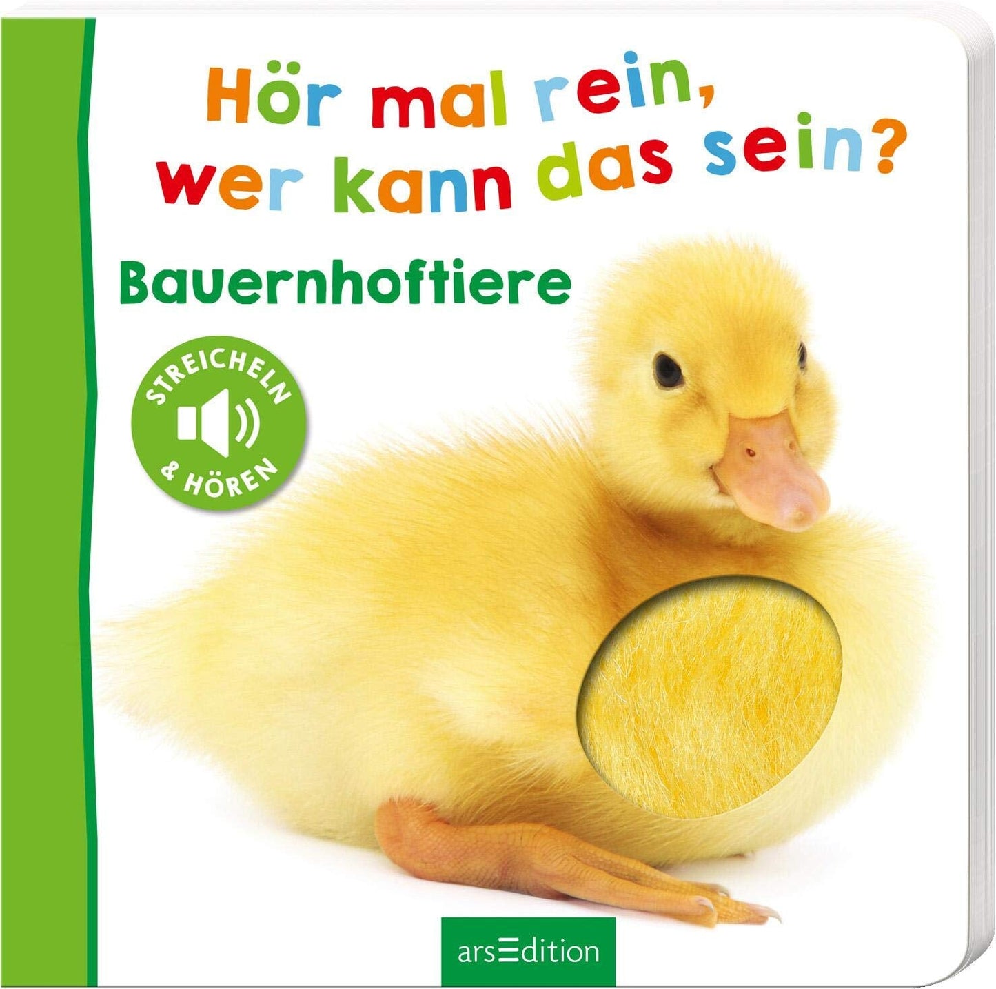Hören Sie, wer könnte es sein? - Nutztiere: streicheln und zuhören | Hochwertiges Bilderbuch aus Pappe mit 5 Geräuschen und taktilen Elementen für Kinder ab 18 Monaten. Baby Toys Naty Shop Book