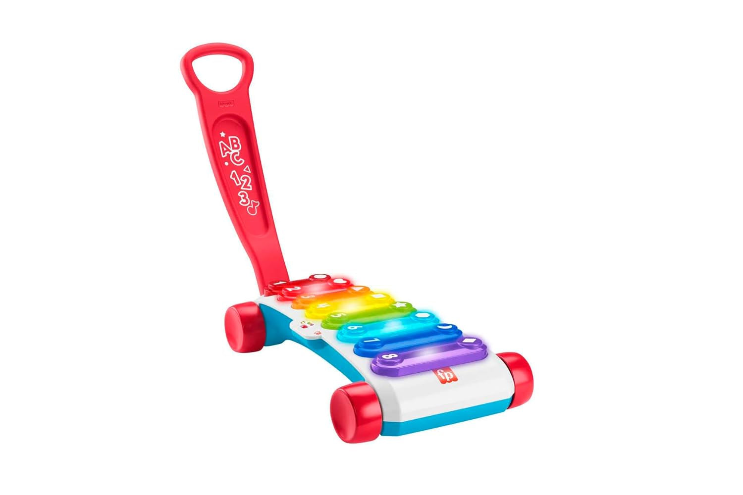 Fisher-Price Leuchtendes Riesen-Xylophon – elektronisches Musikinstrument zum Mitziehen zu Liedern mit Lerninhalt, für Kinder, Kleinkinder ab 9 Monaten, mehrfarbig, Version: Französisch, HJK40 Jucarii Bebe Naty Shop Nu Italiano, Multilingue