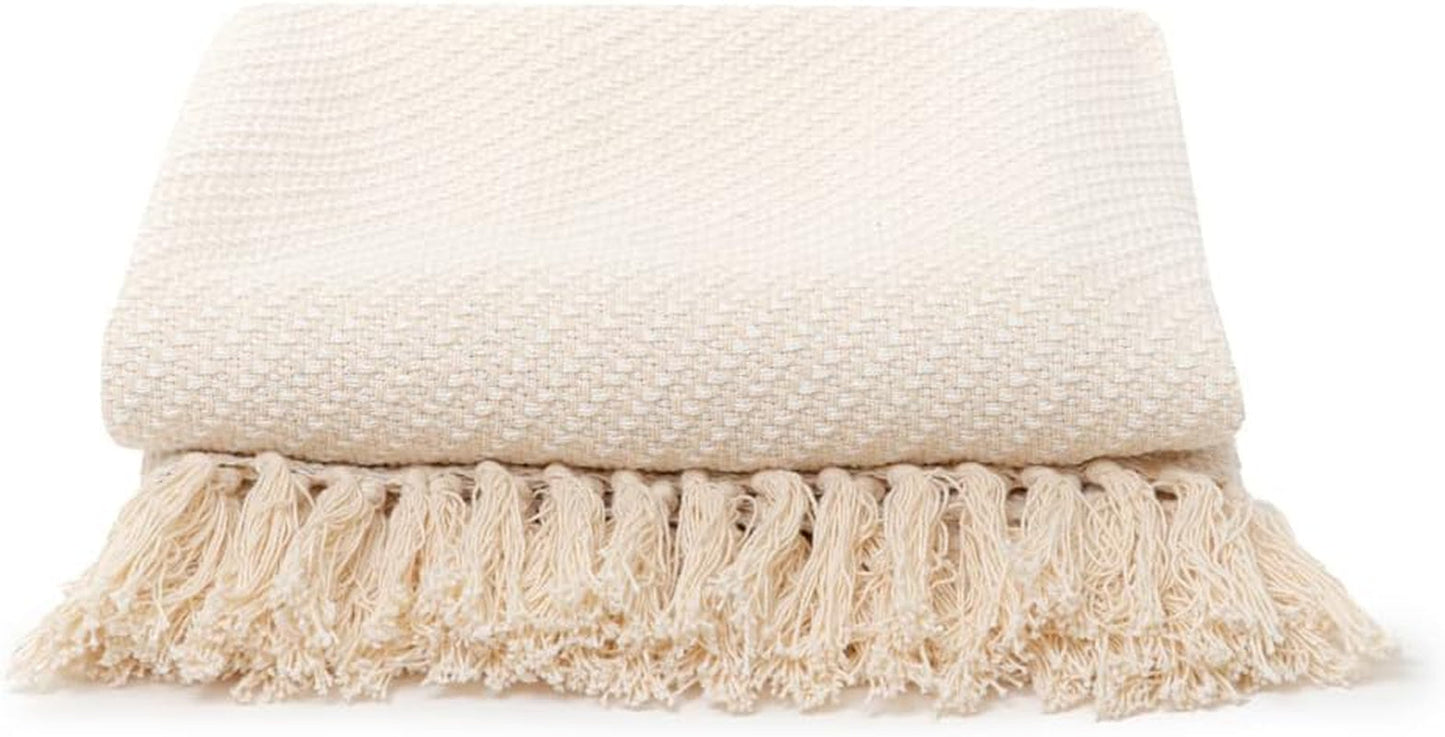 HOMLA Morris Plaid Cotton Fransendecke – weiche und bequeme Decke Baumwolldecke – feiner Stoff 130 x 170 cm Ecru Betten und Decken Besuchen Sie den HOMLA-Store