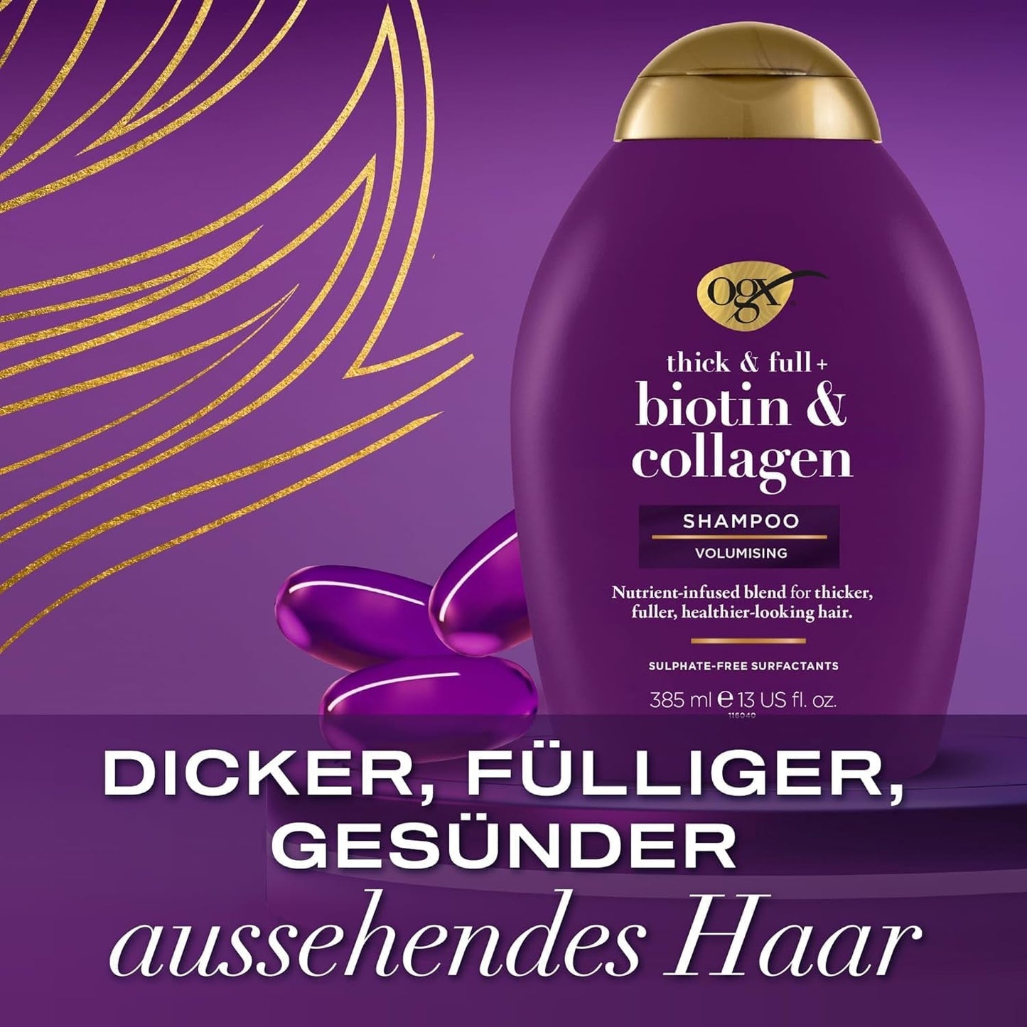 OGX Biotin & Collagen Shampoo (385 ml), Haarstärkendes Shampoo für feines und dünnes Haar OGX Dusche und Bad