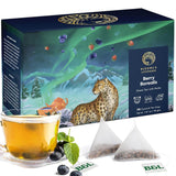 Blooms & Leopard Premium-Grünteebeutel – Beeren-Borealis-Mischung mit Hibiskus, Blaubeere, Erdbeere und grüner Minze – 20 Pyramiden-Teebeutel für heißen oder kalten Tee