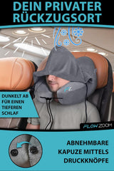 FLOWZOOM AIR Aufblasbares Nackenkissen mit Kapuze – Flugzeug-Nackenkissen – Reisekissen – schnell aufblasbares Reise-Nackenkissen – Flugzeugkissen – Reisekissen – Nackenkissen für Erwachsene (grau). Zervikale orthopädische Kissen von Naty Shop