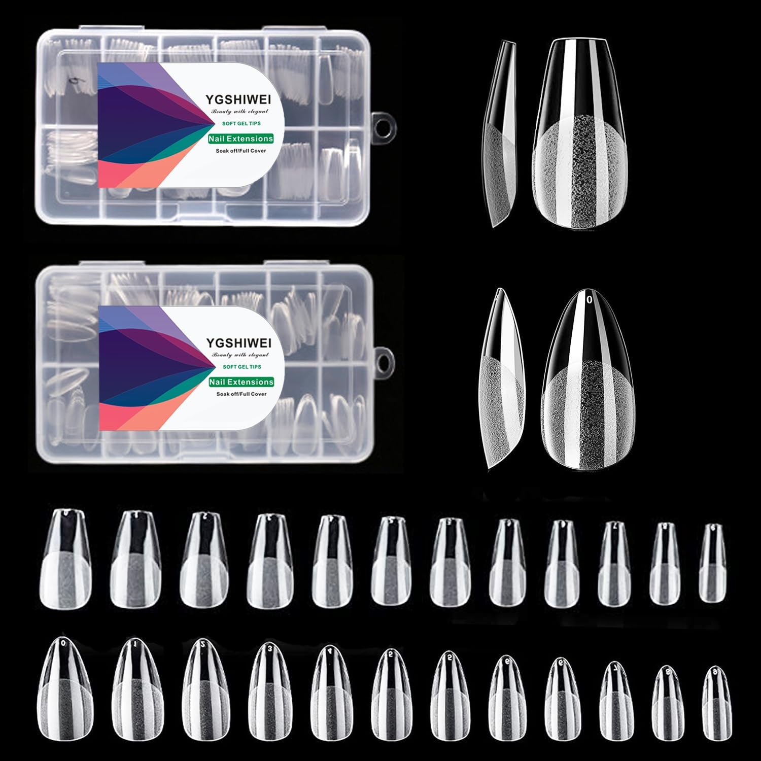 Künstliche Nägel mit vollständiger Abdeckung, 504 Stück, 12 Größen, künstliche Nägel mit Nagelkleber, künstliche Acrylnägel mit Aufbewahrungsbox für Nagelstudios und Heimwerker-Nagelkunst zu Hause (quadratisch)
