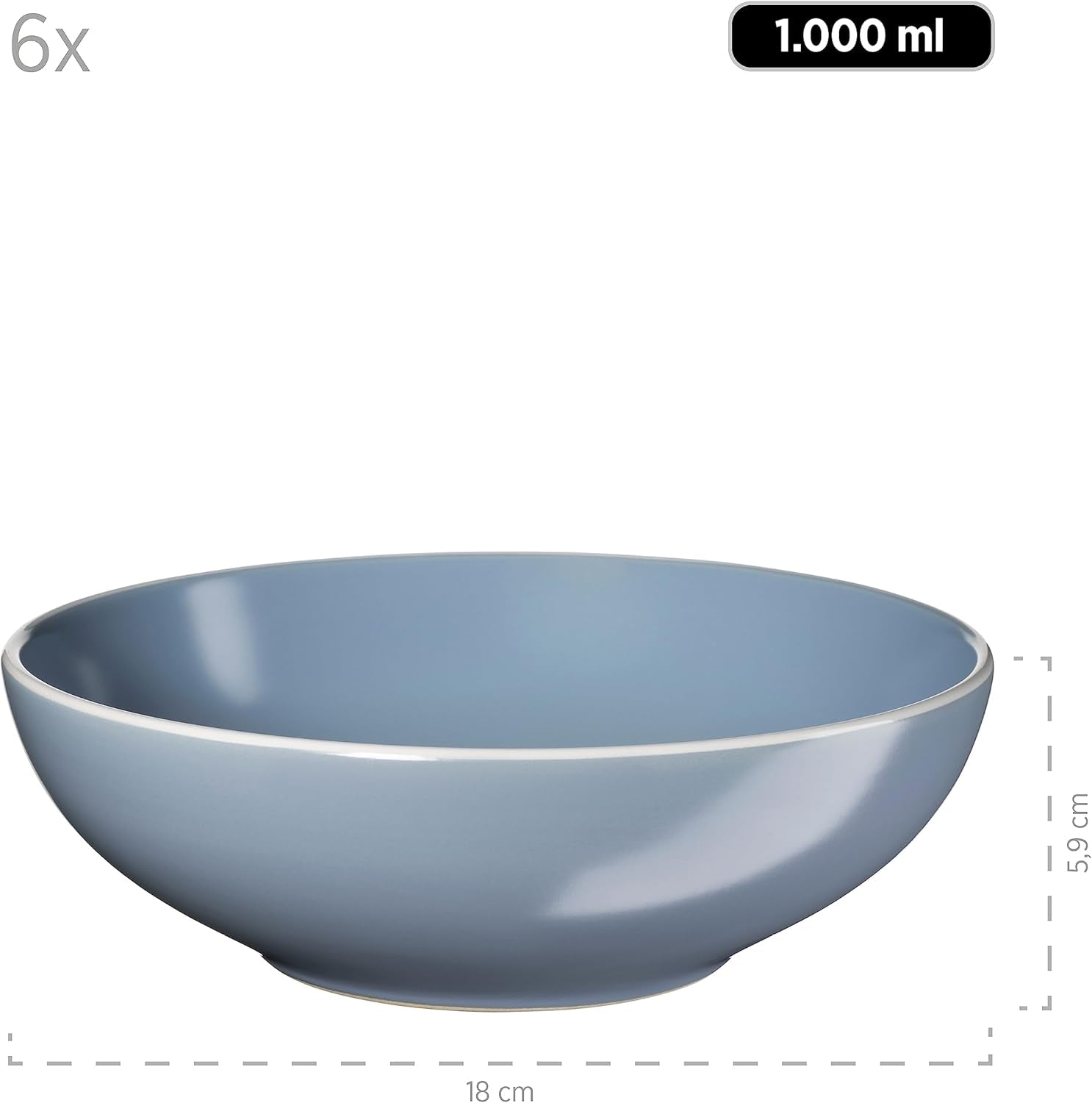 MÄSER 931844 Serie Elissa, modernes Geschirrset für 6 Personen, blau mit weißem Rand, 24-teiliges Kombi-Set, Keramik