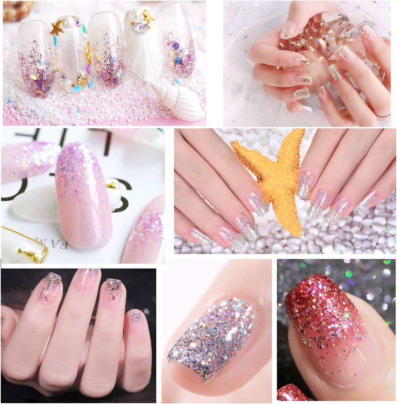 HOWAF 12 Boxen Nagelglitzer, Gesicht, Körper, Pinsel, Glitzer, Make-up, Nagelglitzer, Augen, Lippen, Haare, Körper, Dekoration, Halloween, Weihnachten, Festival, Maskerade, Make-up-Zubehör