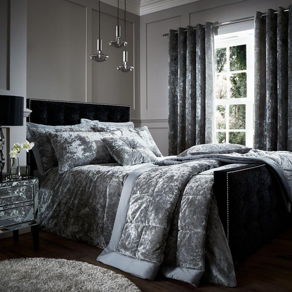Catherine Lansfield – Doppelte Tagesdecke aus Pannesamtimitat – Polyester, Polyester, Silber, 53 x 23 x 53 cm Catherine Lansfield Betten und Decken