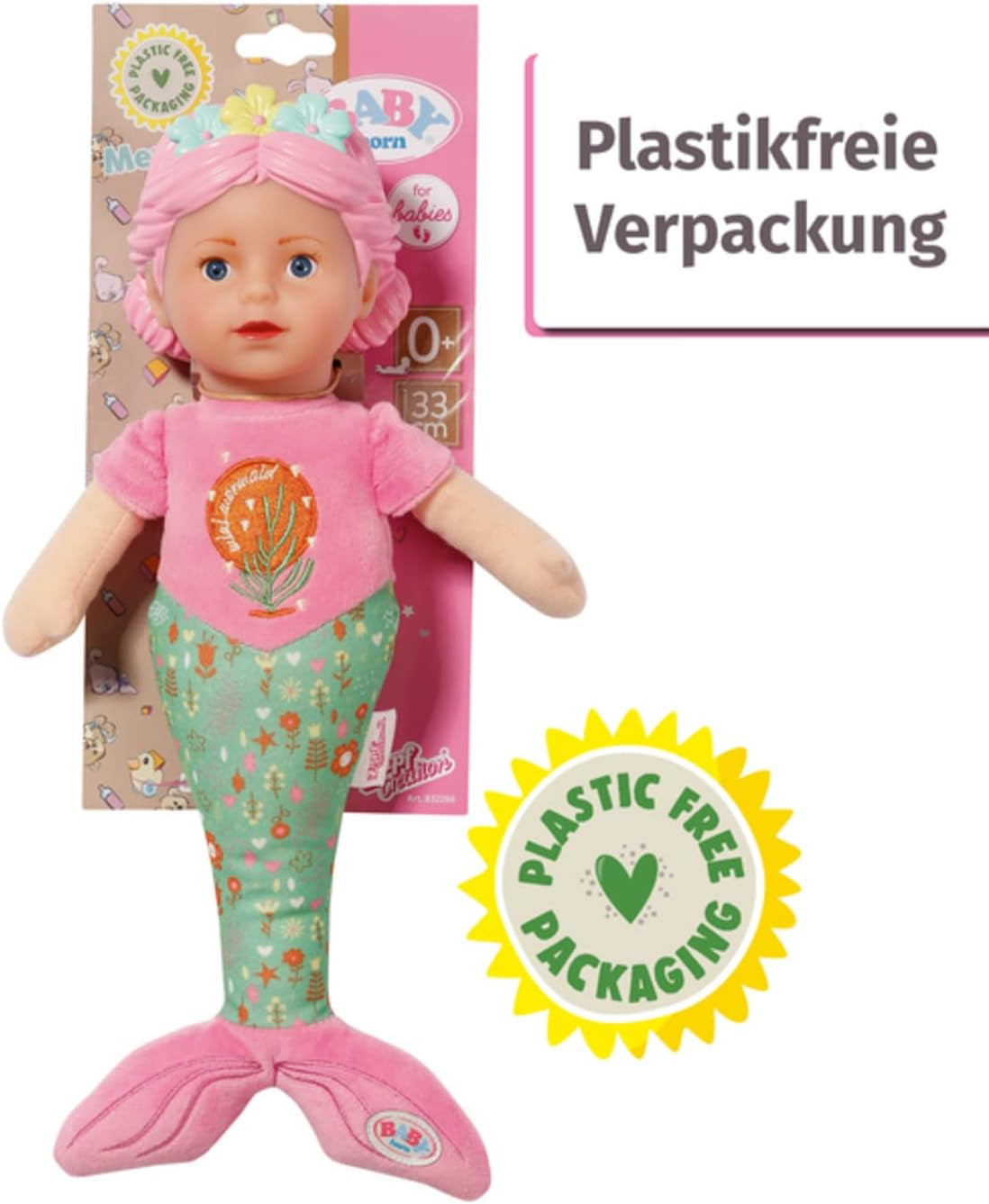 BABY born Meerjungfrau für Babys, waschbare Kuschelpuppe, Meerjungfrauenpuppe mit weichem Vinylkopf, 33 cm hoch, 832288 Zapf Creation