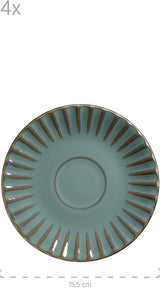 MÄSER 931966 Tafelservice der Confino-Serie für 4 Personen, moderner Vintage-Look, Frühstücksset aus Keramik, 12-teilig, Petrol mit schwarzen Akzenten, Steingut