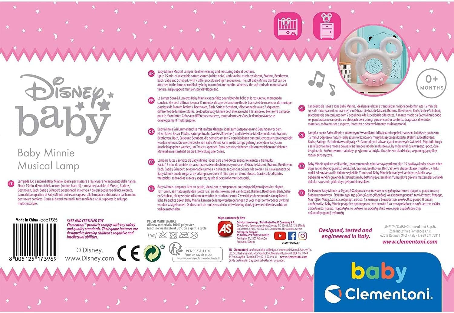 Clementoni 17396 Disney Baby Minnie Sound & Color Lampe Nachtlicht Weiß Musik 0 Monate + Jucarii Bebe Naty Shop