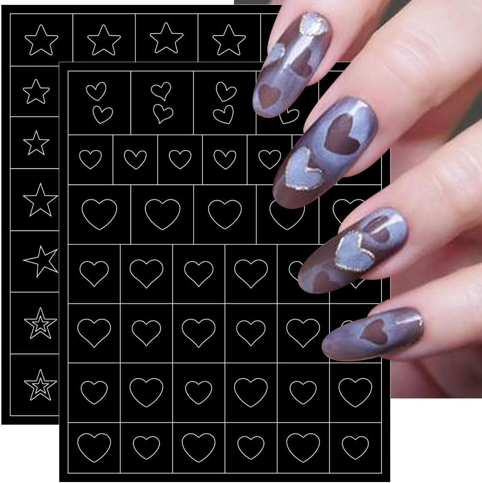 6 Blatt Airbrush-Schablone, Nagelaufkleber, Schmetterling, Flamme, Sterne, Herz, Sterne, Nagelaufkleber, Druckschablone, Werkzeug, Nagelkunst, selbstklebende Aufkleber für Frauen, Nagelkunst-Designaufkleber