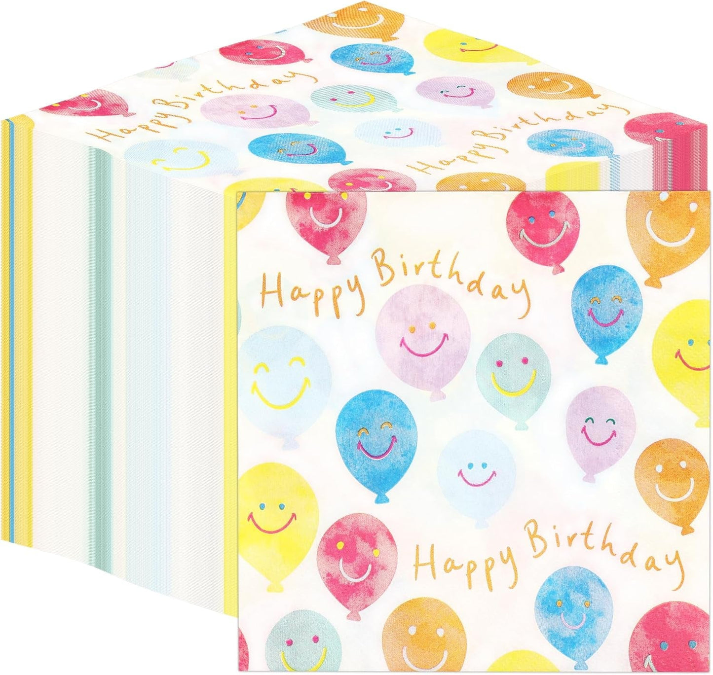 Hochwertige Happy Birthday Smiley-Papierservietten, Ballonservietten für Party-Catering, umweltfreundliche Einwegservietten, kompostierbar, langlebig und recycelbar