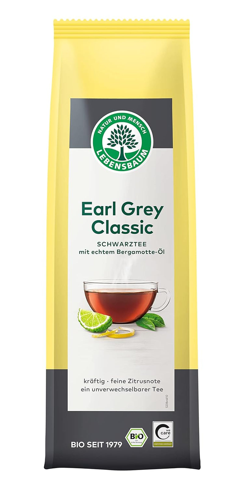 Lebensbaum Earl Grey Classic Schwarztee mit natürlichem Bergamotten- und Zitronenöl, harmonisch, aromatisch, 100 % biologisch, lose, 100 g