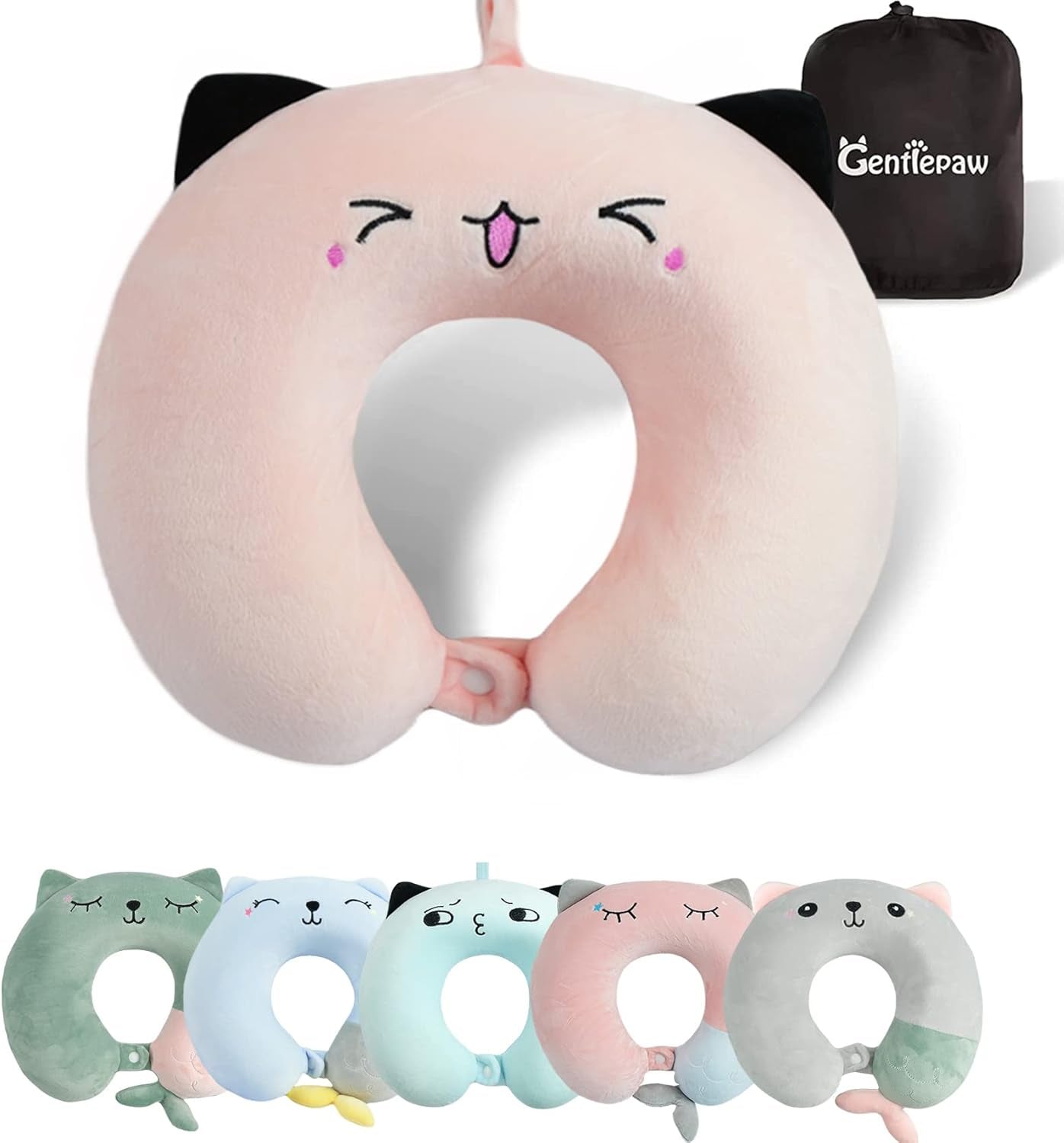 Nackenkissen, Kinder-Nackenkissen für Flugzeug, Auto, Zugreisen, Memory-Schaum-Reisekissen für Erwachsene, U-förmiges Kissen mit niedlichem Tiermuster, abnehmbarer Bezug (Pink2). Naty Shop orthopädische Zervikalkissen Pink2