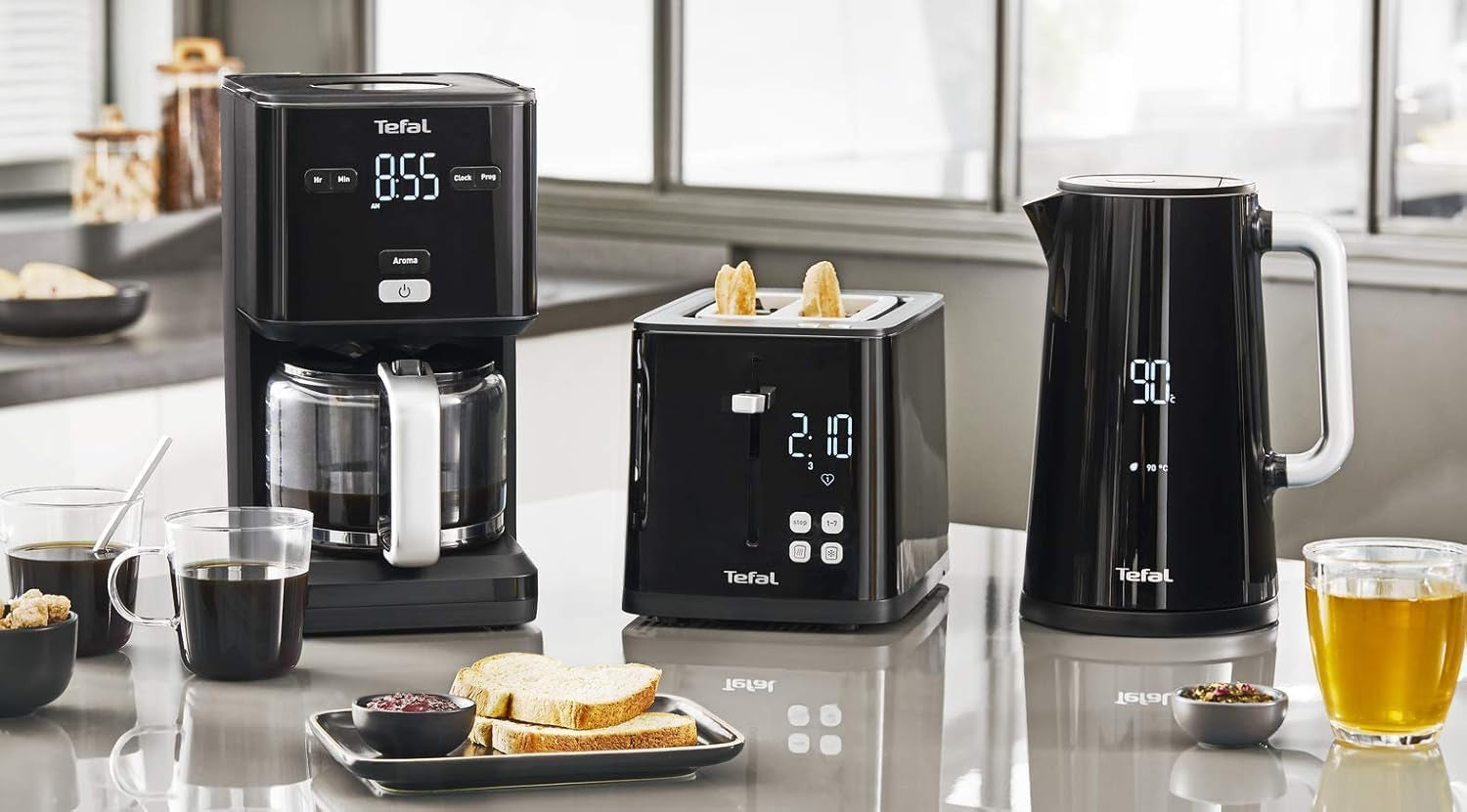 Tefal Smart'n Light Espressomaschine mit Timer, Espressomaschine mit programmierbarem Filter 1,25 l, Aromafunktion für intensives Aroma, Warmhaltefunktion, Anti-Tropf und leicht zu reinigen, Schwarz