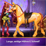 Unicorn Academy Cinder das Einhorn – 28 cm großes, originales Valentina-Einhorn aus der Netflix-Serie, mit echter Mähne und Schweif, abnehmbarem Zaumzeug, Sattel und Bürste, für Kinder ab 4 Jahren