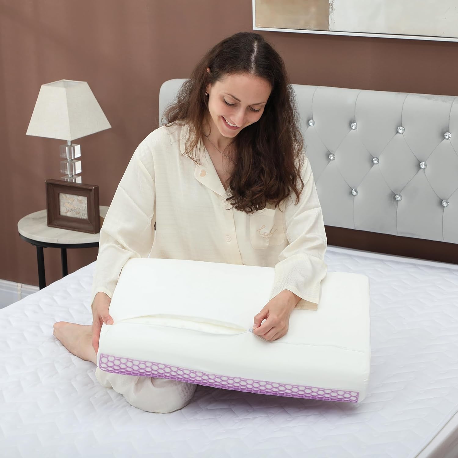 HOMCOM Memory Foam-Kissen, Nackenstützkissen mit abnehmbarem Bezug, 2 Höhen, ergonomisches 2S reaktionsfähiges Nackenkissen für verschiedene Schlafpositionen, 60 x 40 cm, Cremeweiß