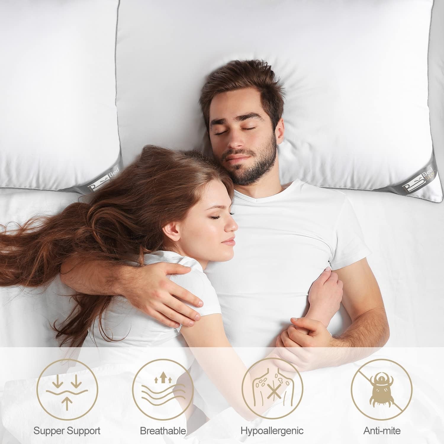 Bedstory-Kissen, 2er-Pack, Hotelqualität, alternatives, unterstützendes, hypoallergenes Schlafkissen für Bauch-, Rücken- und Seitenschläfer. Naty Shop Standardkissen