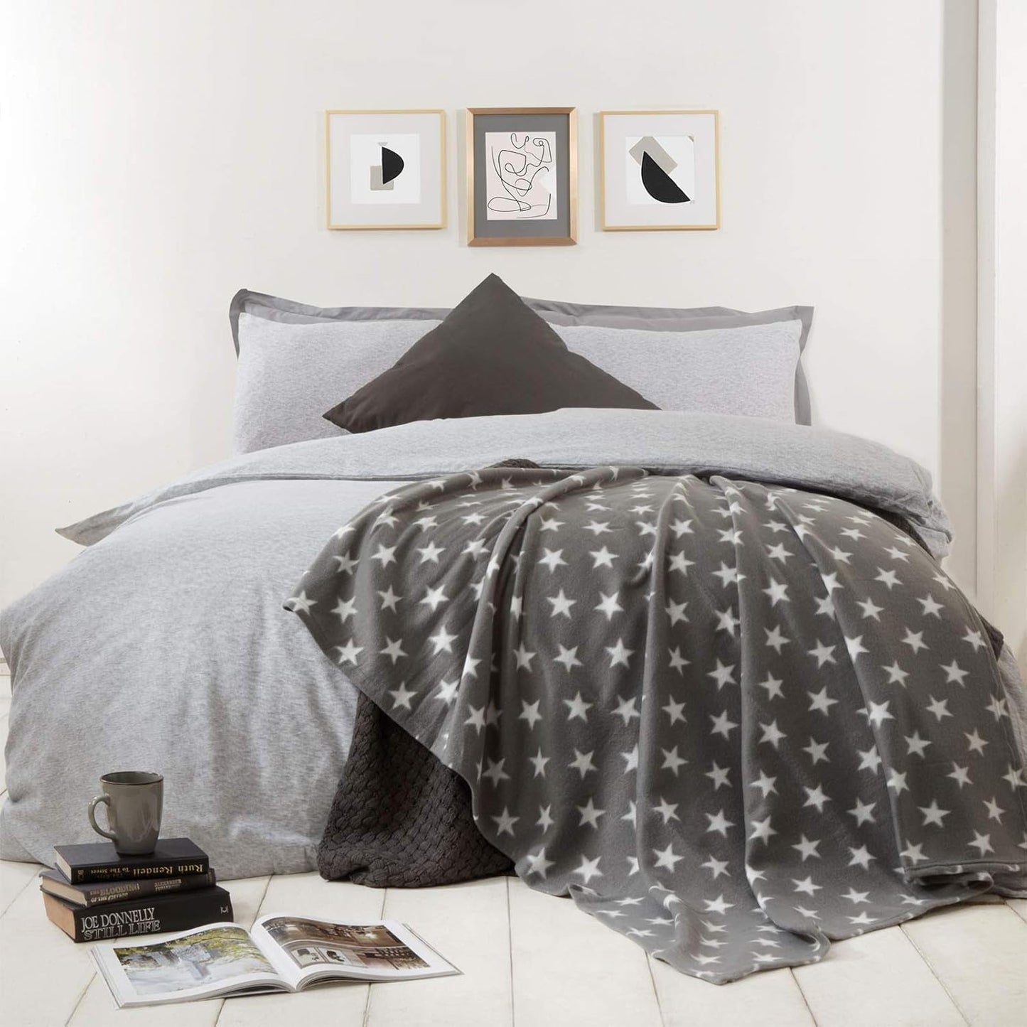 DREAMSCENE gemütliche Decke flauschige Decke Fleecedecke - Wohnzimmerdecke warm winterlich weich, Sofadecke, Sofadecke, Kuscheldecke Kinder, Wohnzimmer & Kuscheldecken 120X150Cm, Sofaüberwurf Decke graue Sterne Betten und Decken Besuchen Sie den DREAMSCENE-Store
