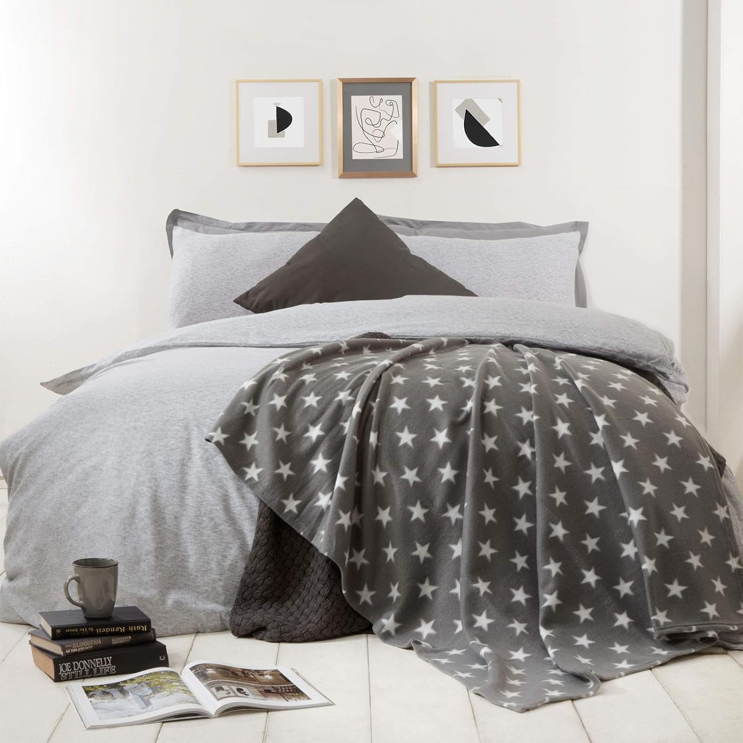 DREAMSCENE gemütliche Decke flauschige Decke Fleecedecke - Wohnzimmerdecke warm winterlich weich, Sofadecke, Sofadecke, Kuscheldecke Kinder, Wohnzimmer & Kuscheldecken 120X150Cm, Sofaüberwurf Decke graue Sterne Betten und Decken Besuchen Sie den DREAMSCENE-Store