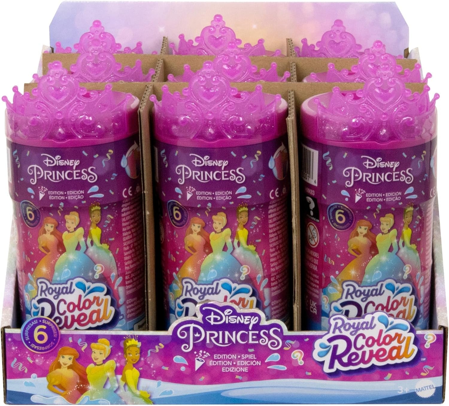 Disney Princess Color Reveal – 6 wasseraktivierte Überraschungspuppen, Zubehör, für Kinder ab 3 Jahren, Arielle, Tiana, Mulan, Aschenputtel, Belle, Aurora, HPX39