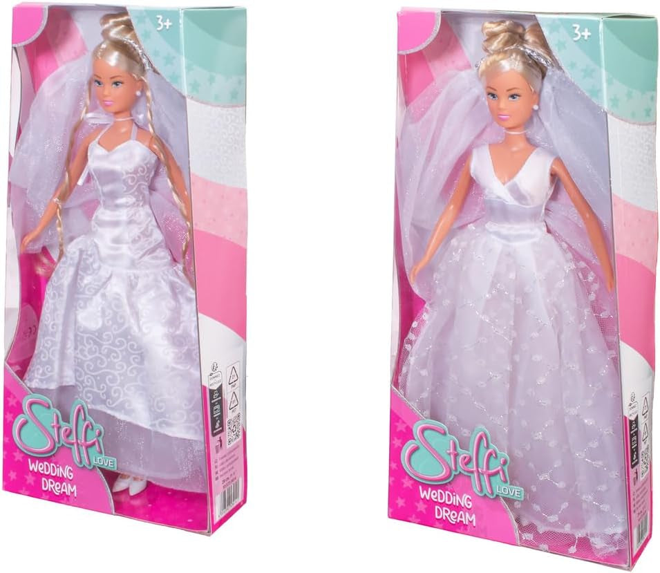 Simba 105733414 – Steffi Love Hochzeitskleid, 2 verschiedene Designs, nur ein Artikel wird bereitgestellt, Puppe in einem wunderschönen Hochzeitskleid, 29 cm, ab 3 Jahren