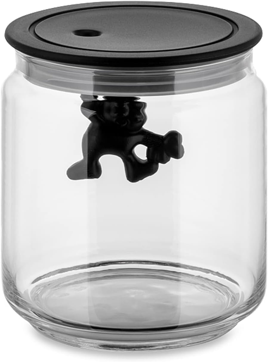Alessi „Gianni“ Küchenglas aus Glas mit versiegeltem Deckel, Thermoplastharz, Schwarz, 27,5 x 13,5 x 28 cm. Aufbewahrungsboxen für Lebensmittel. Naty Shop Glas, Schwarz 12 cm
