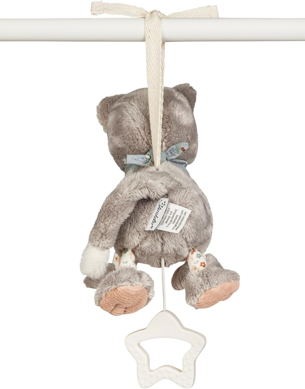 Sterntaler S Katze Lilly Spieluhr – Baby-Spieluhr aus weichem Stoff – Plüschtier für Kinder zum Binden – Einschlafhilfe wirkt beruhigend zu Hause und unterwegs, grau Toys Bebe Naty Shop