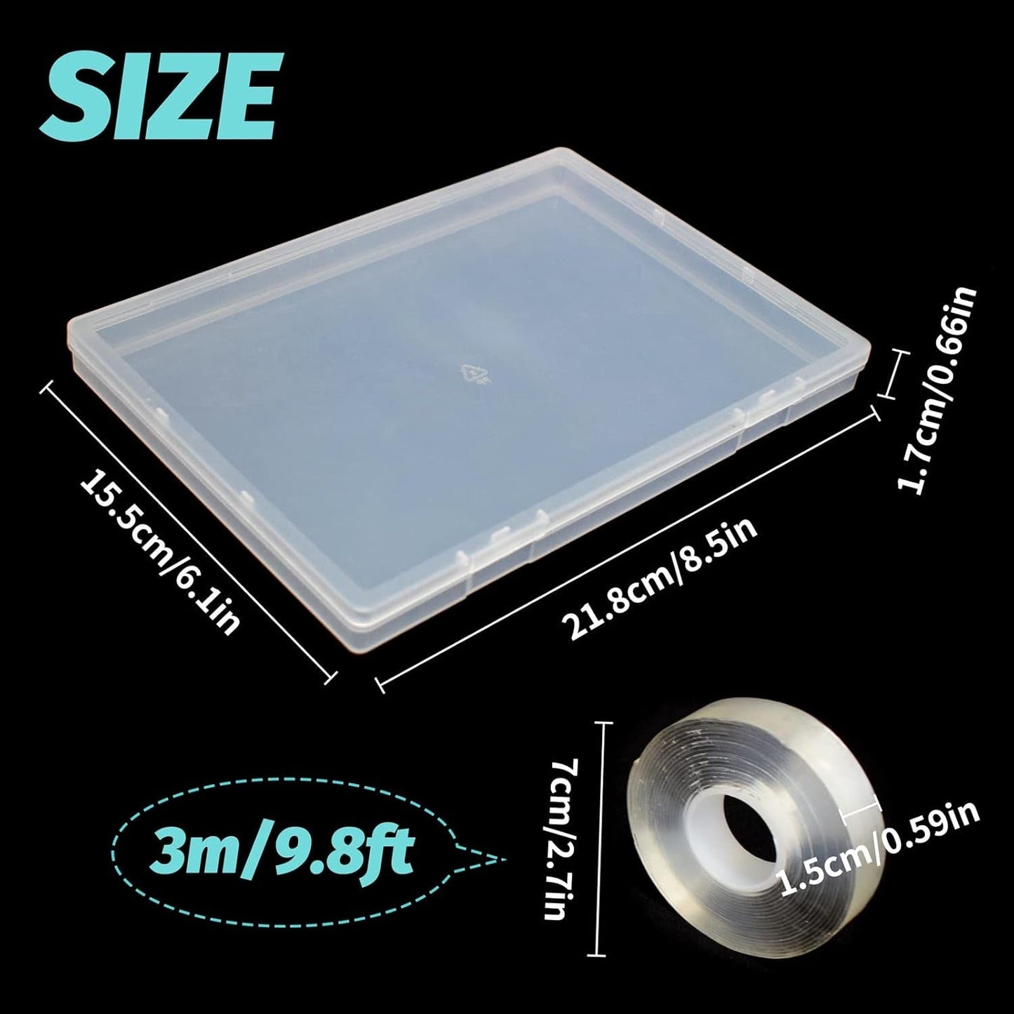 2 Stück 30 cm doppelseitiges Klebeband, Aufbewahrungsbox für künstliche Nägel, transparente rechteckige Box, Kunststoffverpackungsboxen, Nagelspitzenbehälter, künstliche Nägel, 21,8 x 15,5 cm
