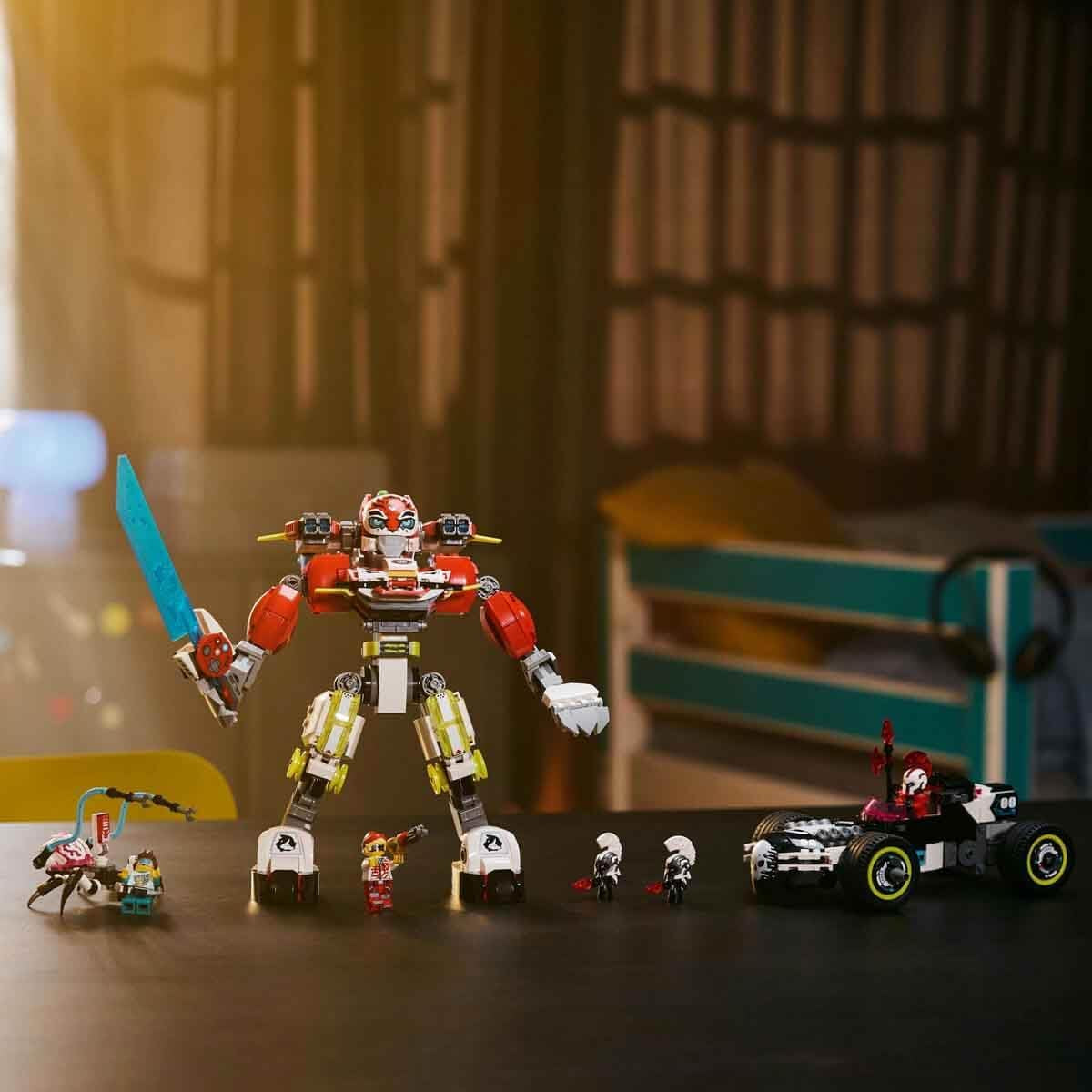 LEGO Dreamzzz Coopers Tiger-Mech und Zeros Hot Rod-Auto, Spielzeugauto für Kinder, Geschenk für 9-jährige Jungen und Mädchen, 2-in-1-Spielset mit Mech und Minifiguren 71497 Bausets Besuchen Sie den LEGO-Store