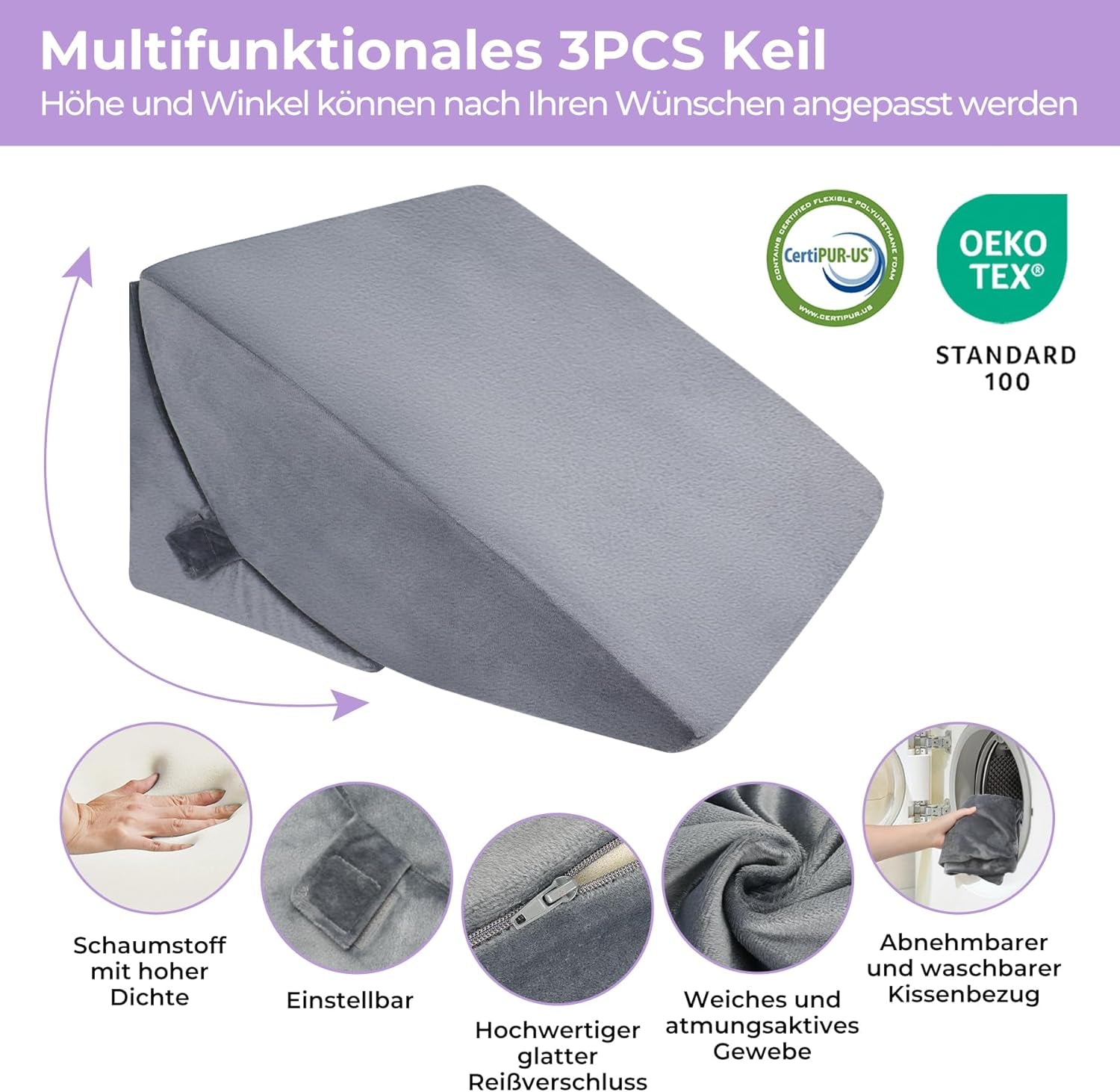 Verstellbares Federkissen aus hochdichtem Schaumstoff, ergonomisches Rückenkissen für Bett und Sofa, Anti-Reflux-Lesekissen zum Schlafen, Spielen, Fernsehen (schwer)