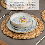 Moritz & Moritz ALHAMBRA Tafelservice für 6 Personen, 18-teilig, hochwertiges Porzellan – modernes blaues Tafelservice – pflegeleichtes Set bestehend aus 6 Speisetellern, 6 Desserttellern und 6 Schüsseln