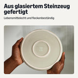 Amazon Basics – Geschirrset aus glasiertem Steinzeug, 18-teilig, 6 komplette Sets, spülmaschinenfest, Elfenbeinfarben