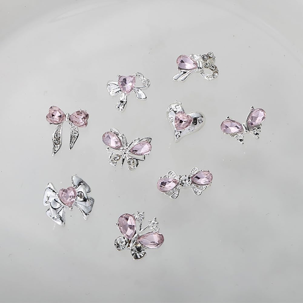 Luxus Rosa Diamant Nagel Charms 3D Butterfly Nail Art Charms Bow Nail Charms Y2K Heart Charms Nägel Zubehör Schmetterling Herz Schleife Nageldesign Edelsteine ​​​​Strasssteine ​​​​Glitzersteine ​​​​Nagelschmuck