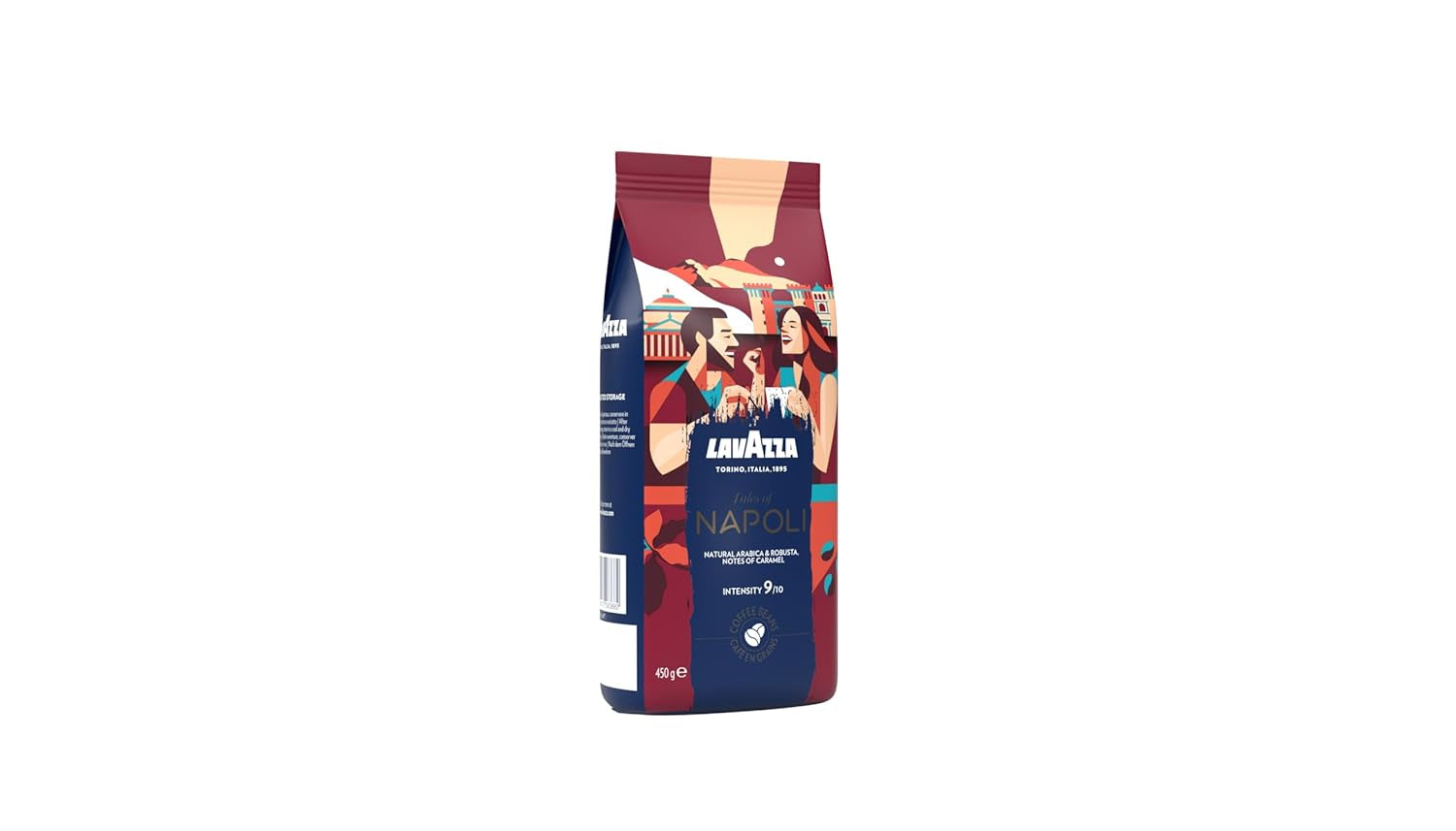 Lavazza, Tales of Napoli, Kaffeebohnen, ideal für Espressomaschinen, mit aromatischen Noten von Kakao und Karamell, Arabica und Robusta, Intensität 9/10, intensive Röstung, 450 g